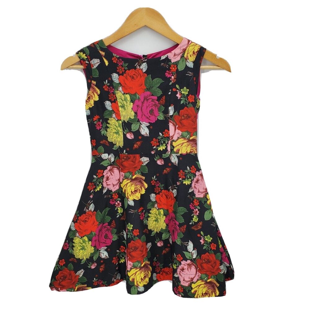 Ted Baker Girls Fit & Flare Dress Garden Floral Butterfly Insects Print Size 8